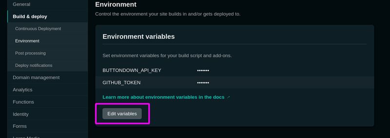 Netlify edit variable